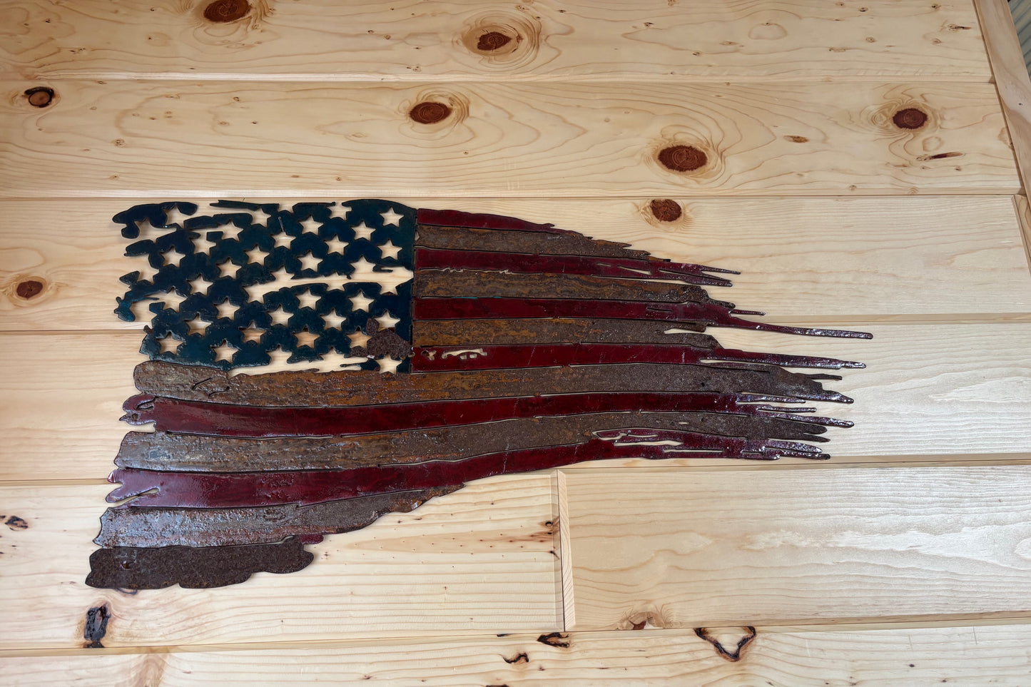 LASER CUT TATTERED METAL FLAG
