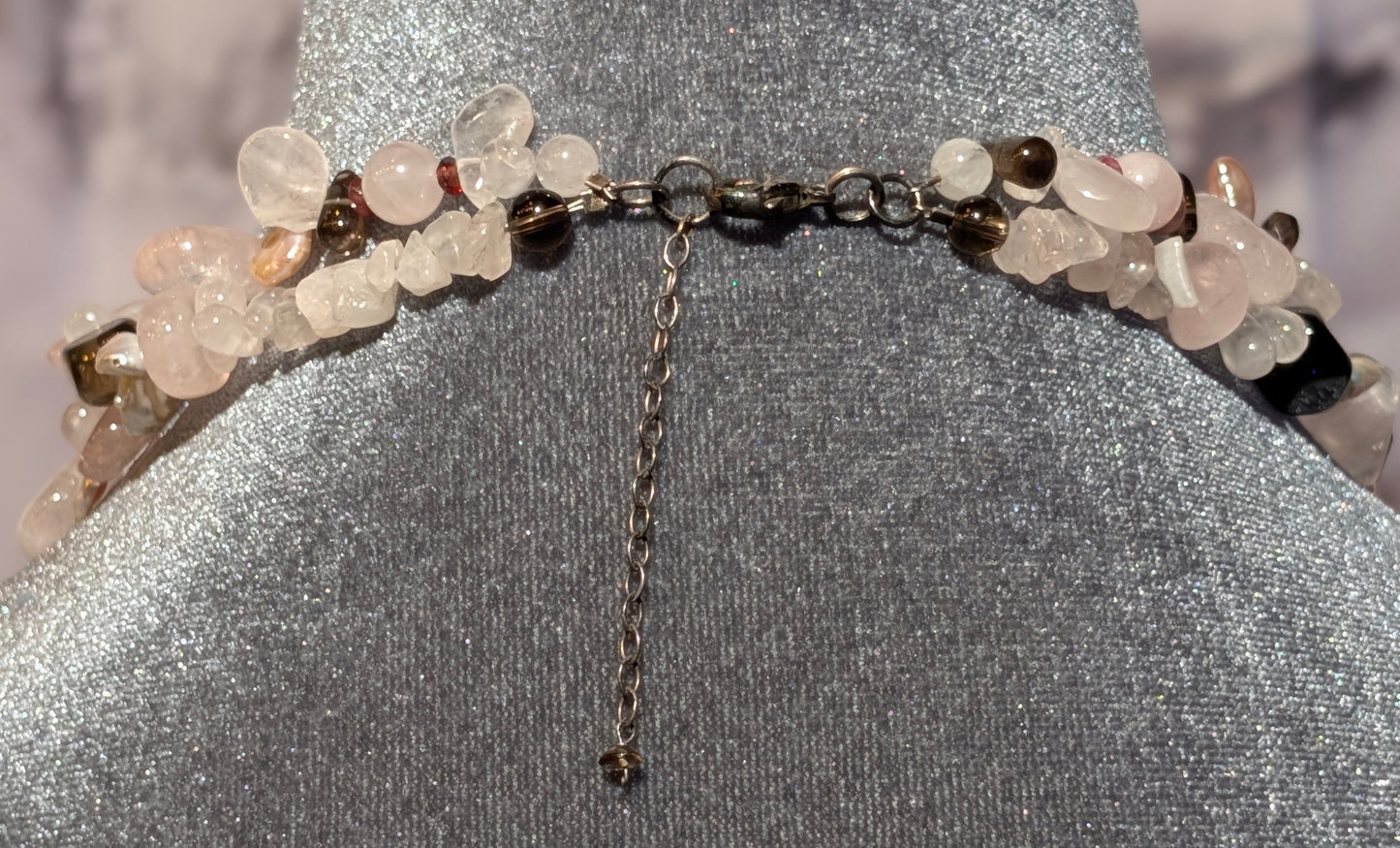 ROSE & SMOKEY QUARTZ & PEARL NECKLACE