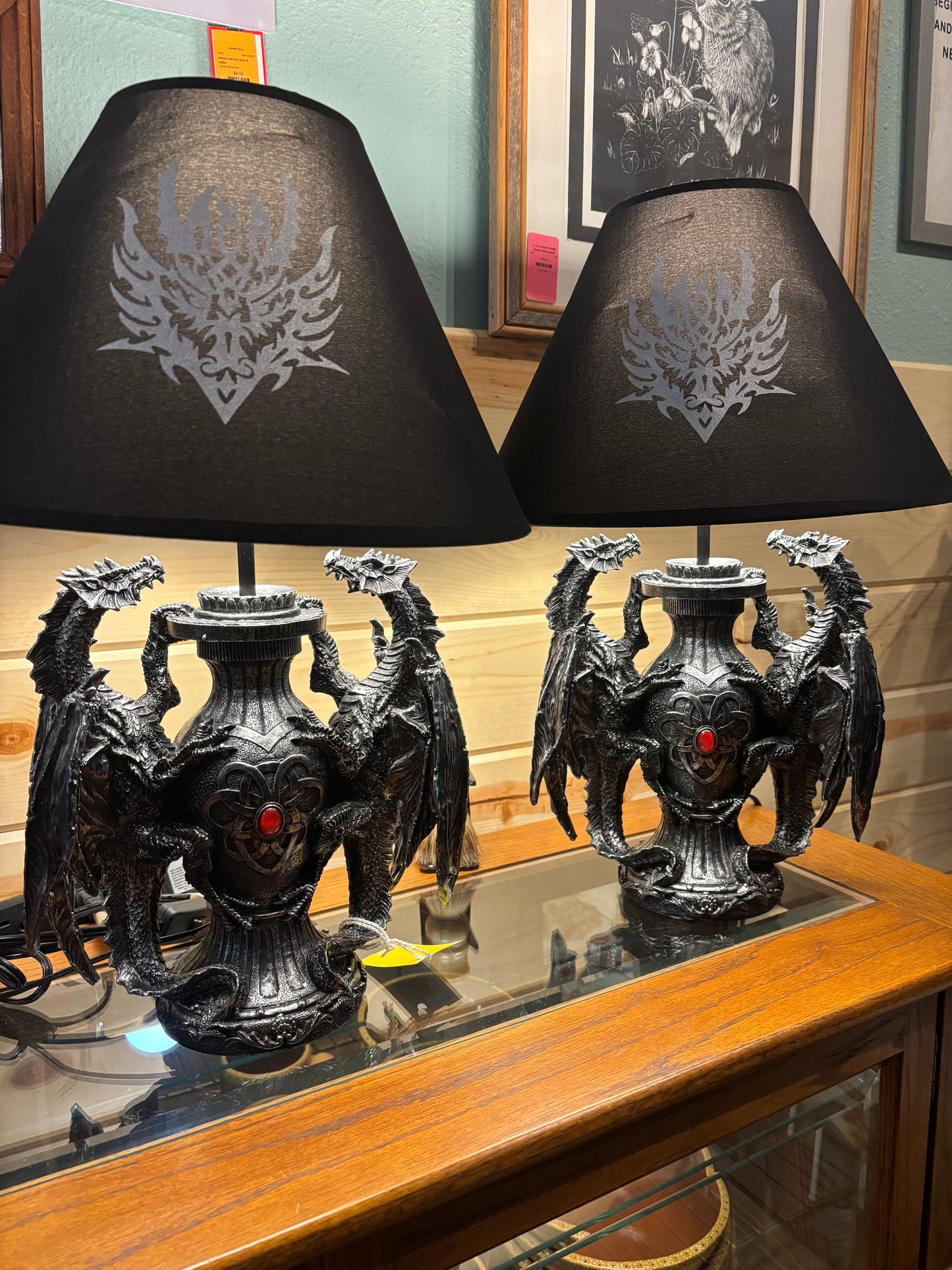 SET OF ZECKOS GOTHIC GUARDIANS DRAGON TABLE LAMPS