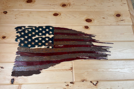 LASER CUT TATTERED METAL FLAG