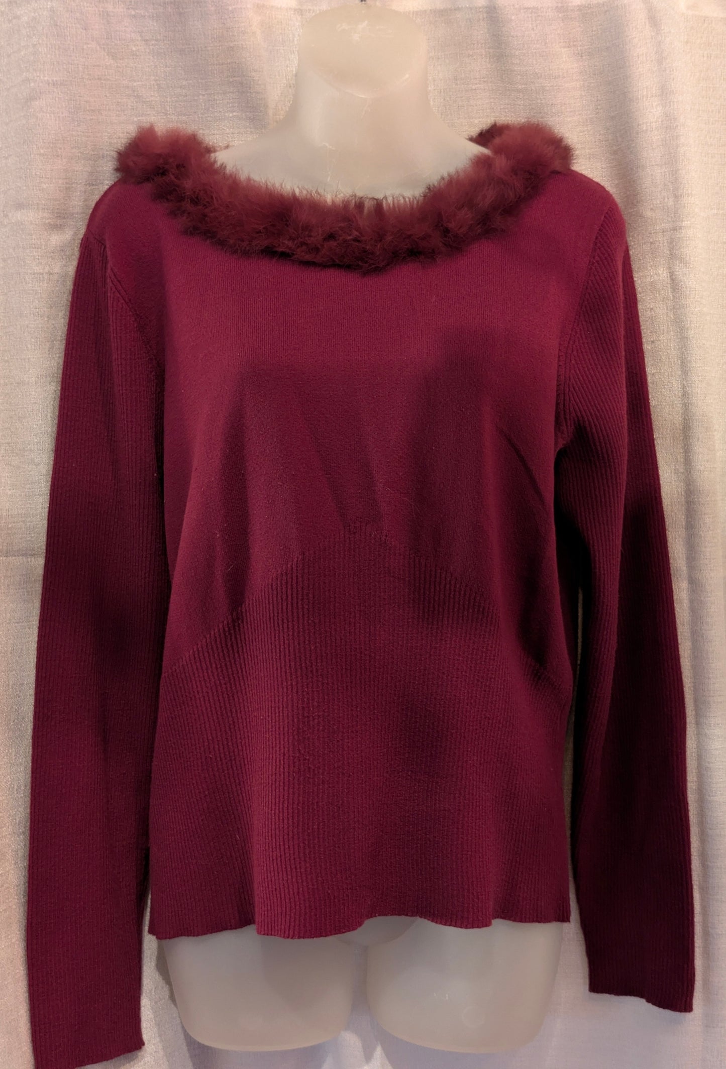 Cranberry Sweater with faux fur collar
