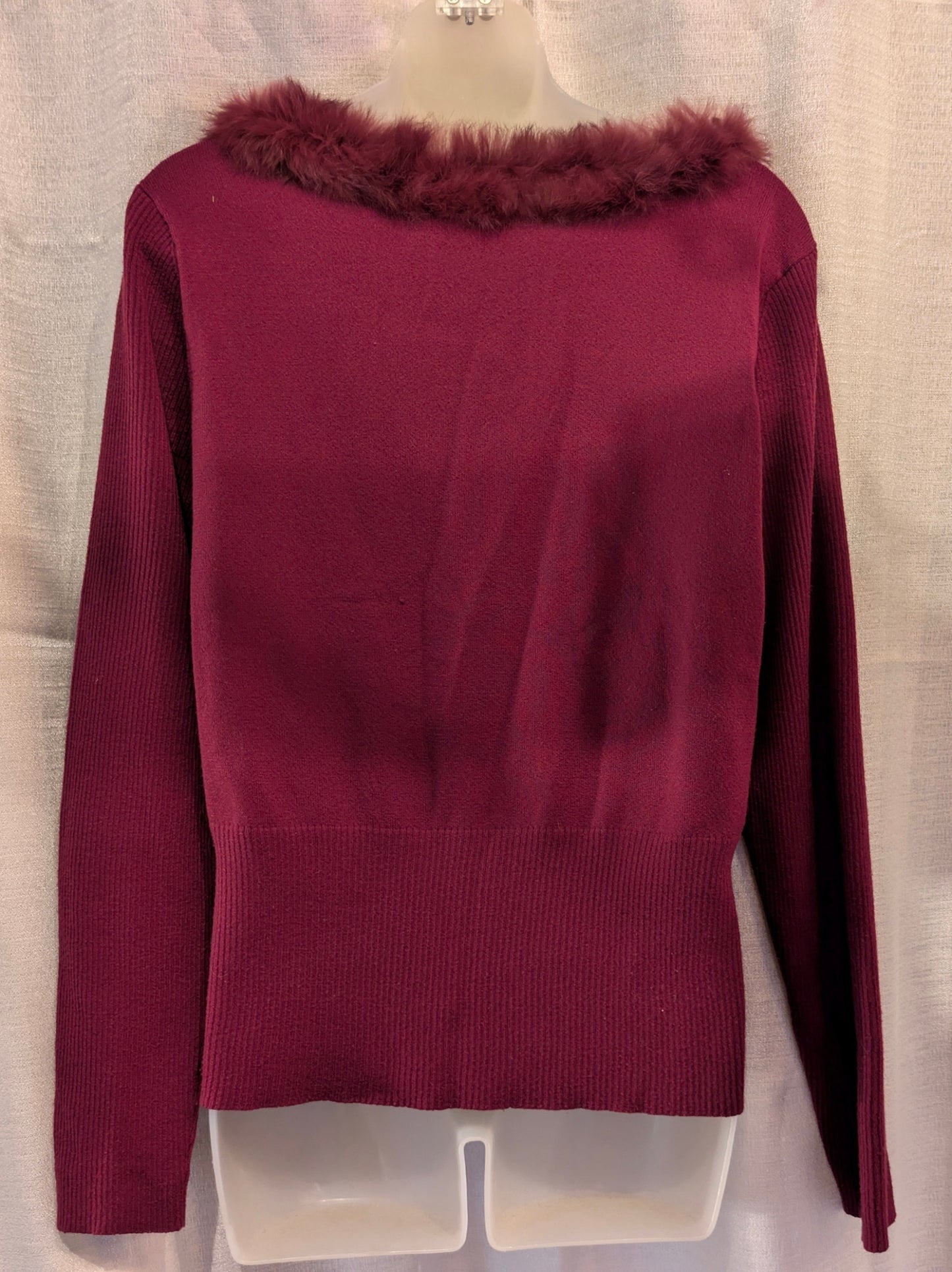 Cranberry Sweater with faux fur collar
