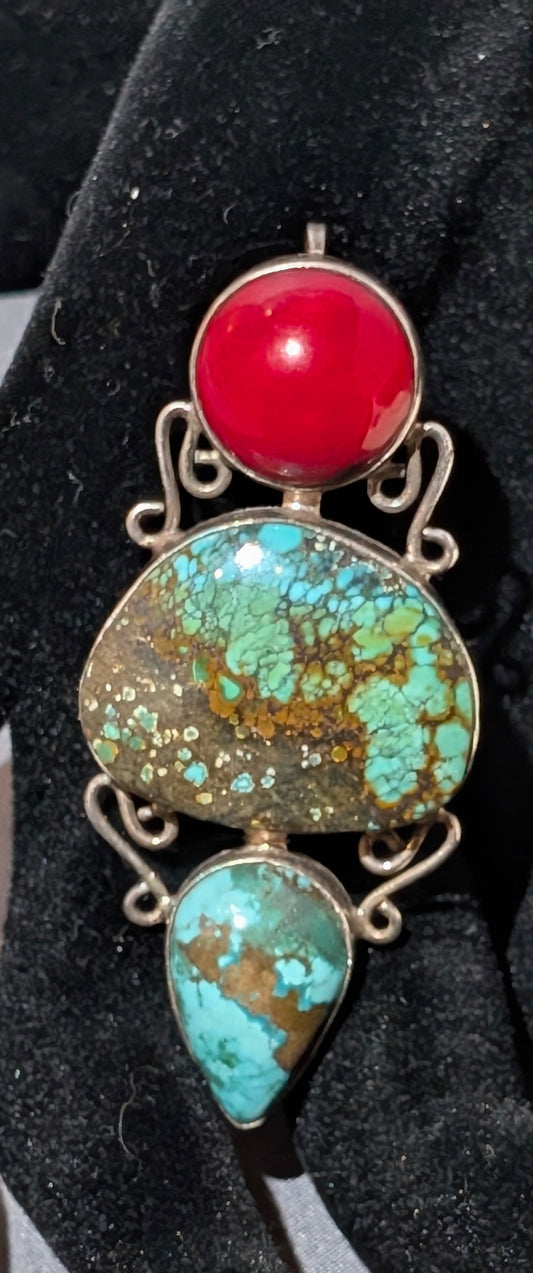 SS FOX TURQUOISE & CORAL PENDANT