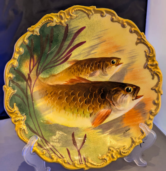 ANTIQUE C. 1920 LIMOGES HAND-PAINTED FISH PLATE