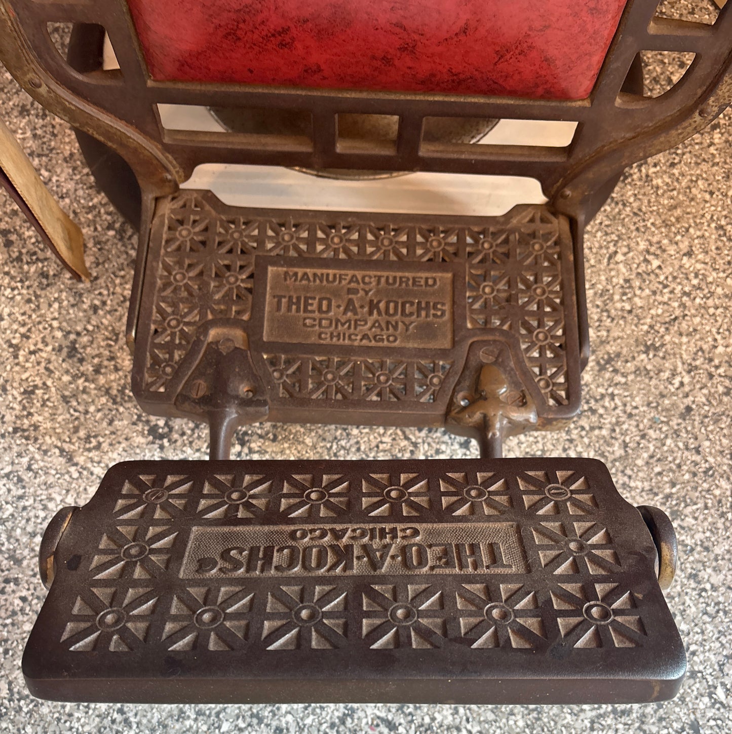 THEO A KOCHS CO CAST IRON WWI BARBERS CHAIR