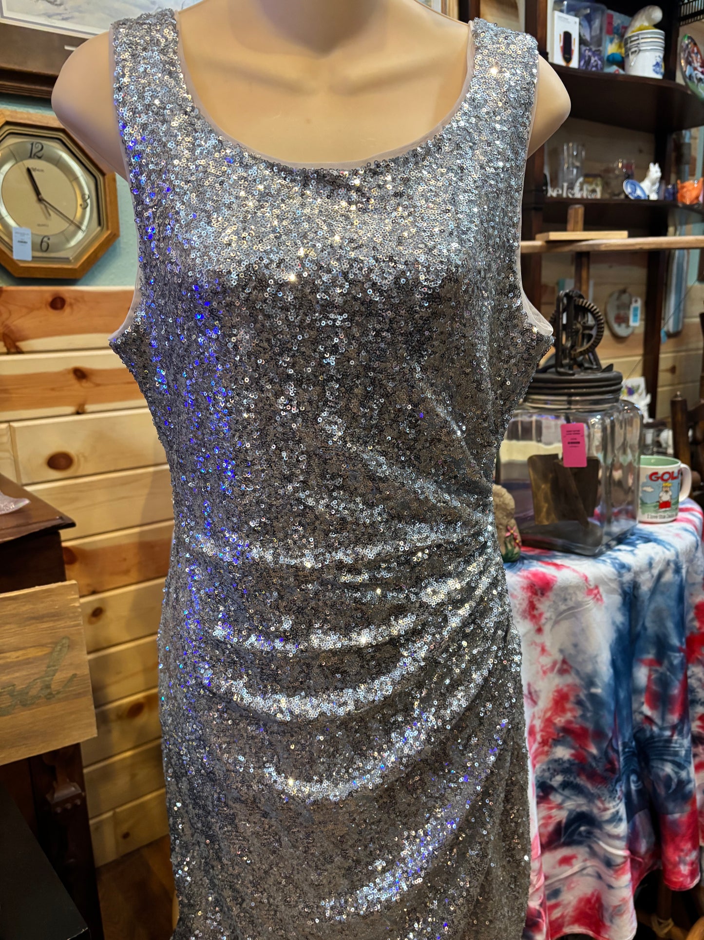 SILVER SEQUINED COCKTAIL DRESS